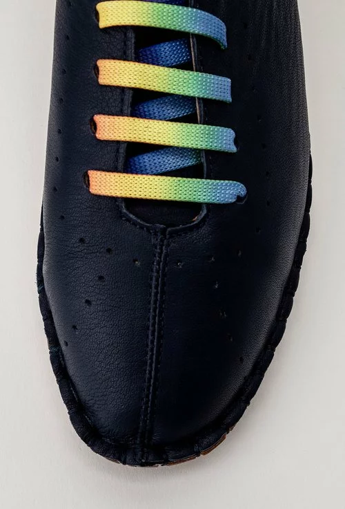 Pantofi bleumarin din piele naturala cu siret colorat
