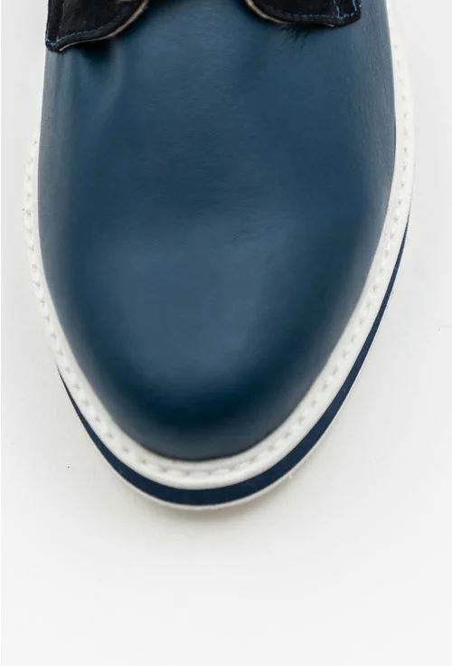 Pantofi bleumarin din piele naturala intoarsa si box
