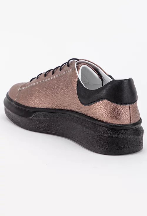 Pantofi bronz cu negru din piele sidefata