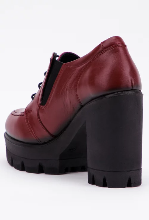 Pantofi burgundy din piele cu siret si elastic in laterale
