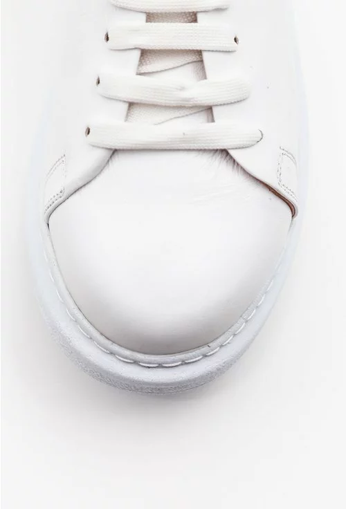 Pantofi casual albi din piele cu detaliu sidefat