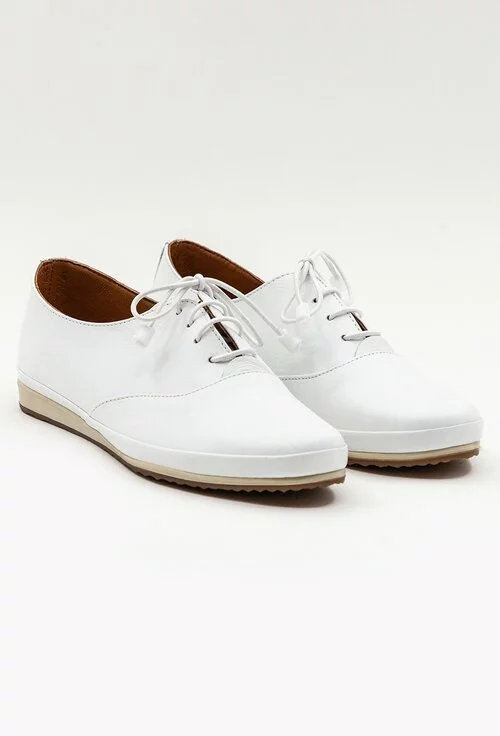 Pantofi casual albi din piele naturala
