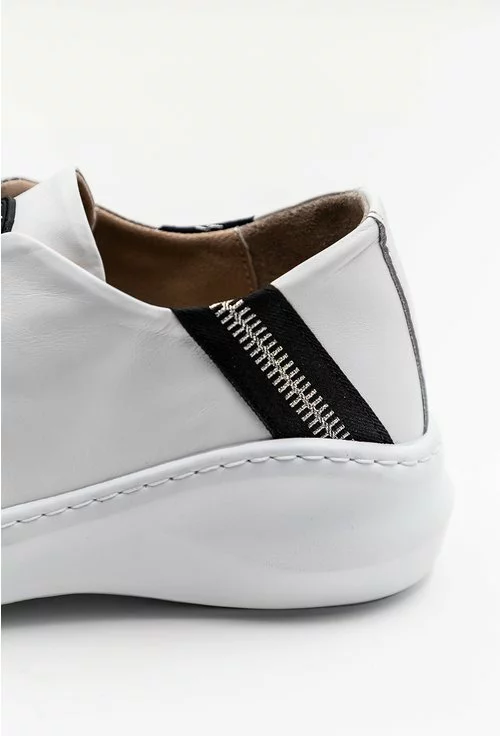 Pantofi casual albi din piele naturala cu detaliu stea