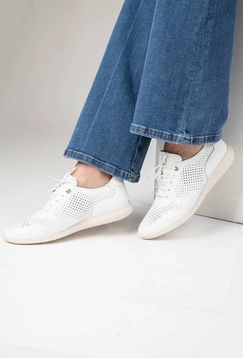 Pantofi casual albi din piele naturala Heba