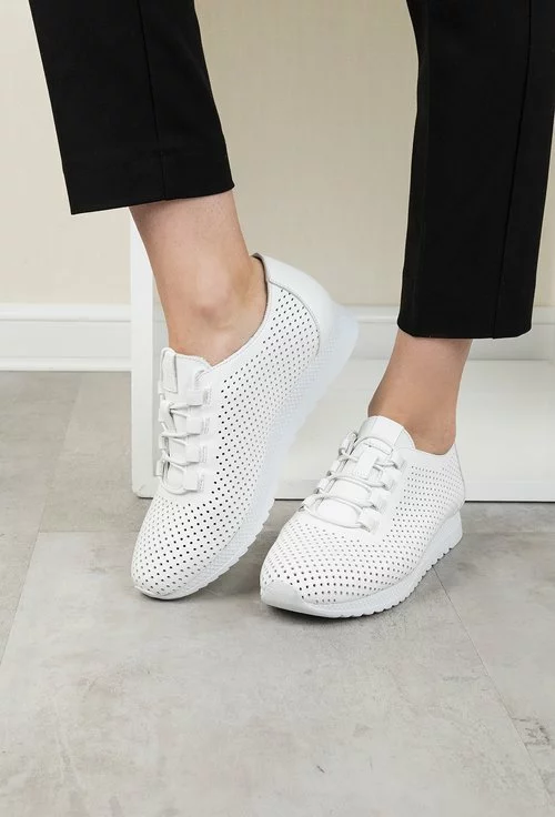 Pantofi casual albi din piele naturala Viveca