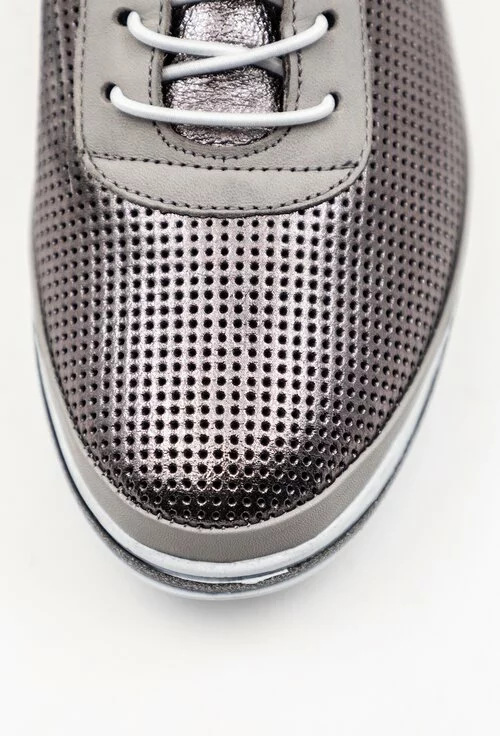 Pantofi casual argintii din piele