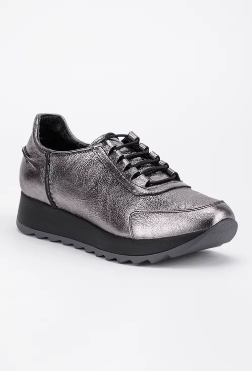 Pantofi casual argintii din piele naturala