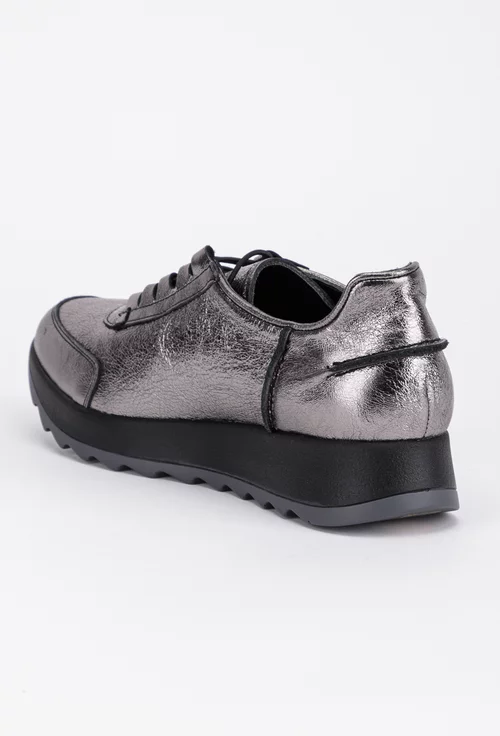 Pantofi casual argintii din piele naturala