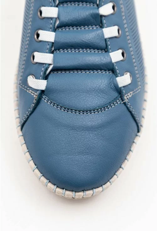 Pantofi casual bleu din piele naturala