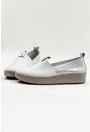 Pantofi casual din piele naturala albi cu portiuni argintii