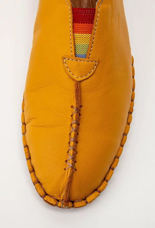 Pantofi casual galben mustar din piele cu elastic colorat