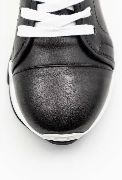 Pantofi casual inalti negri din piele naturala box