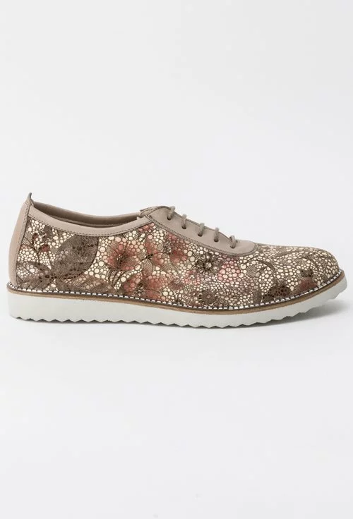Pantofi casual bej cu crem si imprimeu floral colorat Nadira