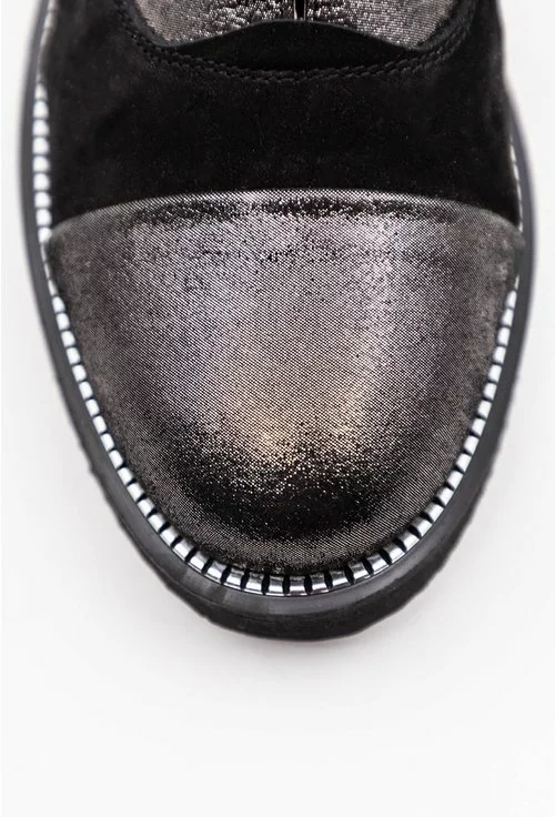 Pantofi casual negri din piele cu detalii gri sidefate