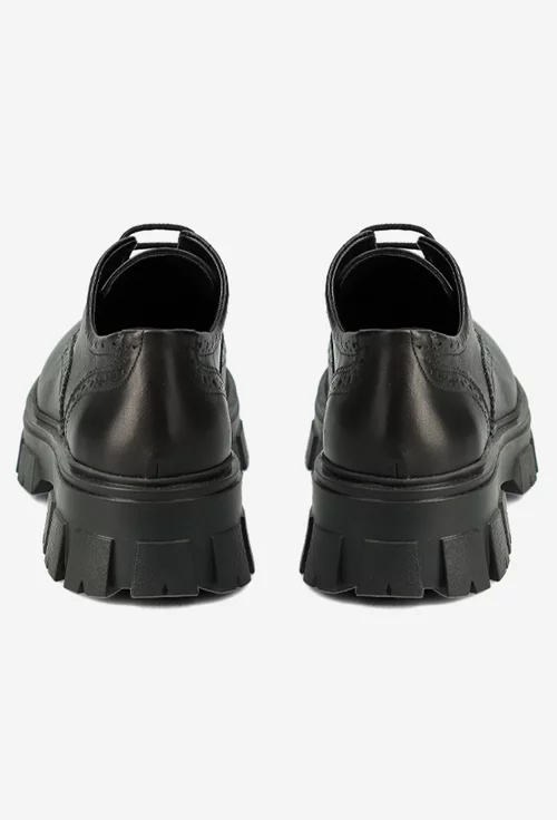 Pantofi casual negri din piele naturala box cu siret