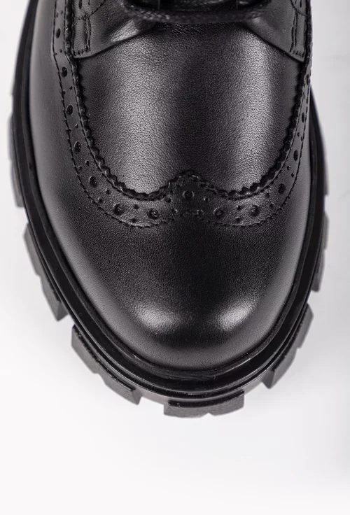 Pantofi casual negri din piele naturala box cu siret