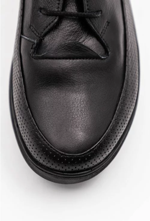 Pantofi casual negri din piele naturala cu talpic buretat