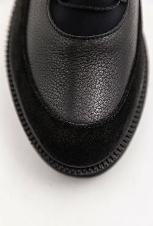 Pantofi casual negri din piele si material elastic