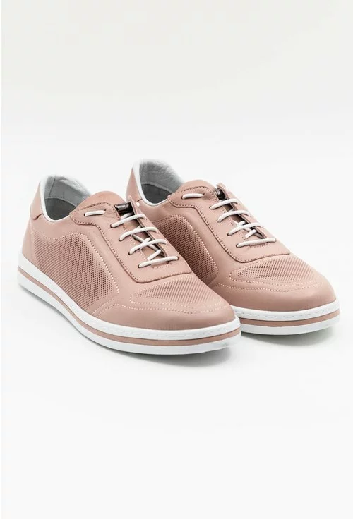 Pantofi casual nuanta roz pudra din piele naturala perforata