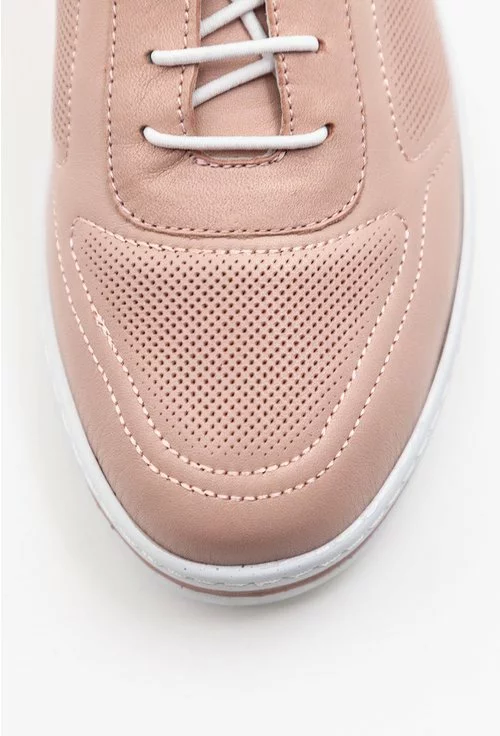 Pantofi casual nuanta roz pudra din piele naturala perforata