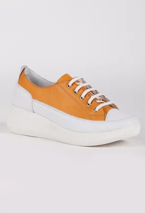 Pantofi casual portocalii din piele cu talpa ortopedica