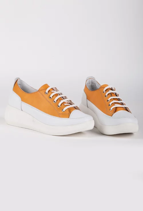 Pantofi casual portocalii din piele cu talpa ortopedica