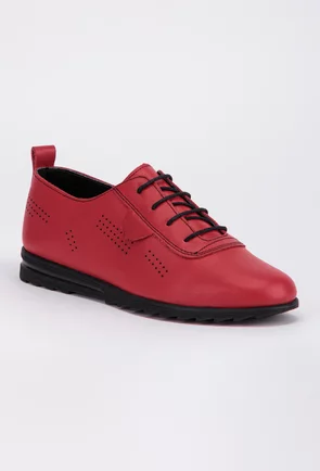 Pantofi casual rosii din piele naturala box cu siret