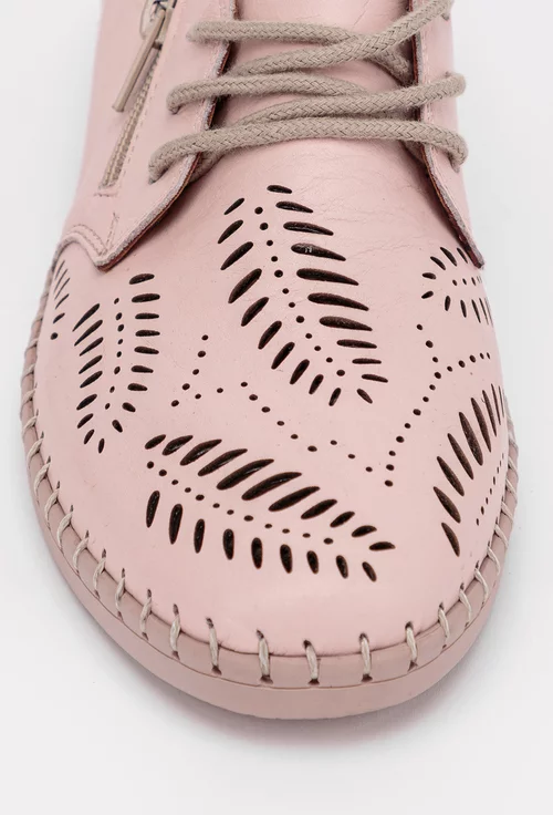 Pantofi casual roz din piele cu detaliu fermoar