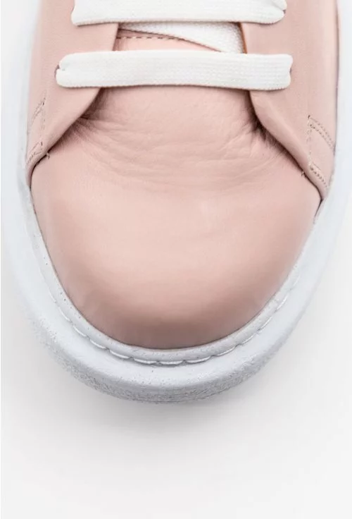 Pantofi casual roz din piele cu detaliu rose gold