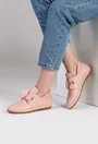 Pantofi casual roz pal din piele cu funda