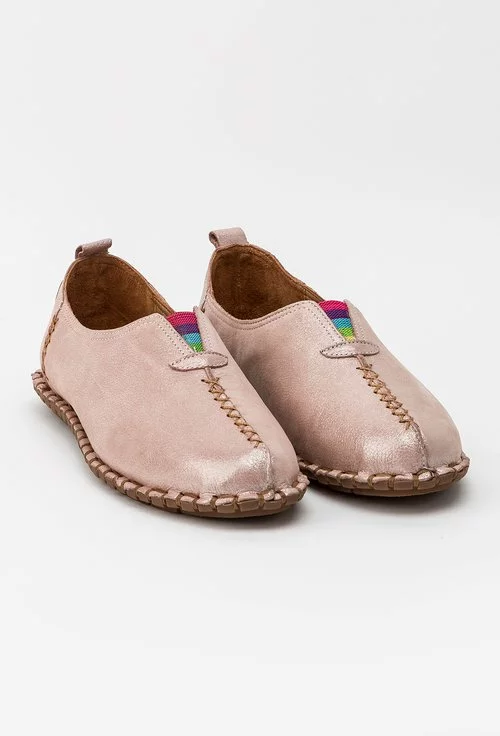 Pantofi casual roz pudra sidefat din piele naturală Izaura