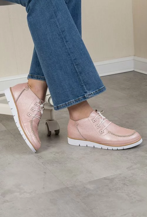 Pantofi casual roz sidefat din piele naturala Stacy