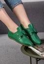 Pantofi casual verzi din piele naturala cu funda