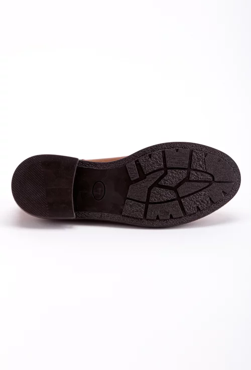 Pantofi cognac din piele cu detaliu cu fermoar