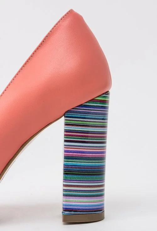 Pantofi corai din piele naturala cu imprimeu colorat Leila
