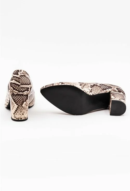 Pantofi cu toc din piele naturala snake print
