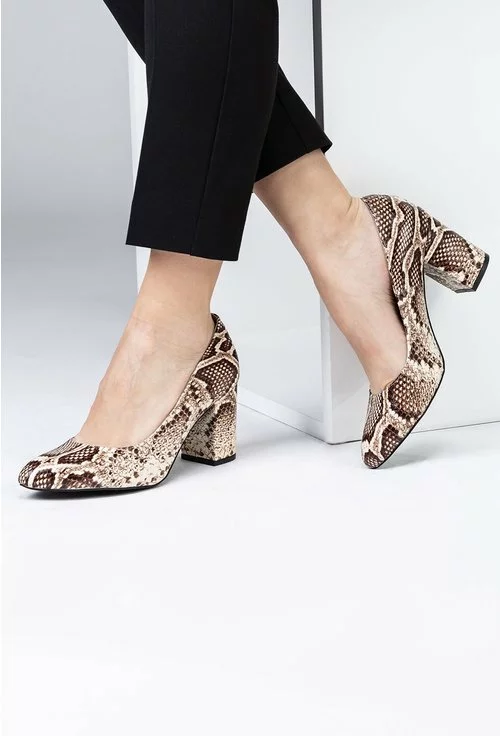 Pantofi cu toc din piele naturala snake print