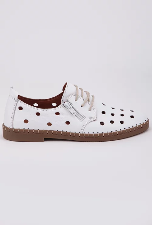 Pantofi dama albi din piele cu detalii perforate