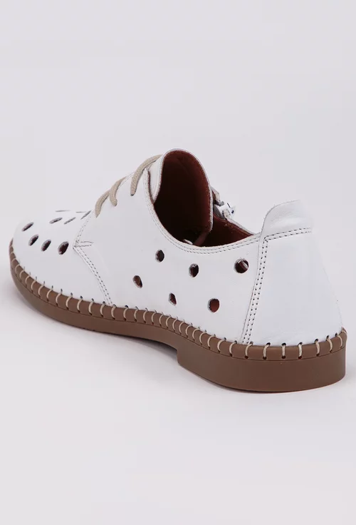 Pantofi dama albi din piele cu detalii perforate