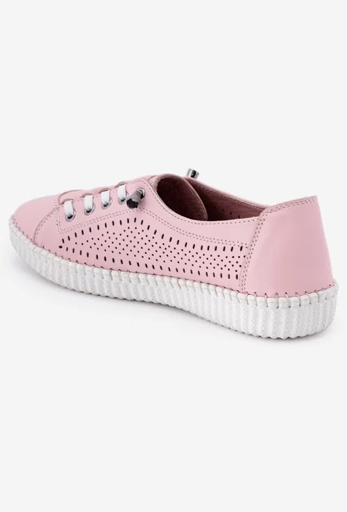 Pantofi dama casual roz din piele perforata pe laterale