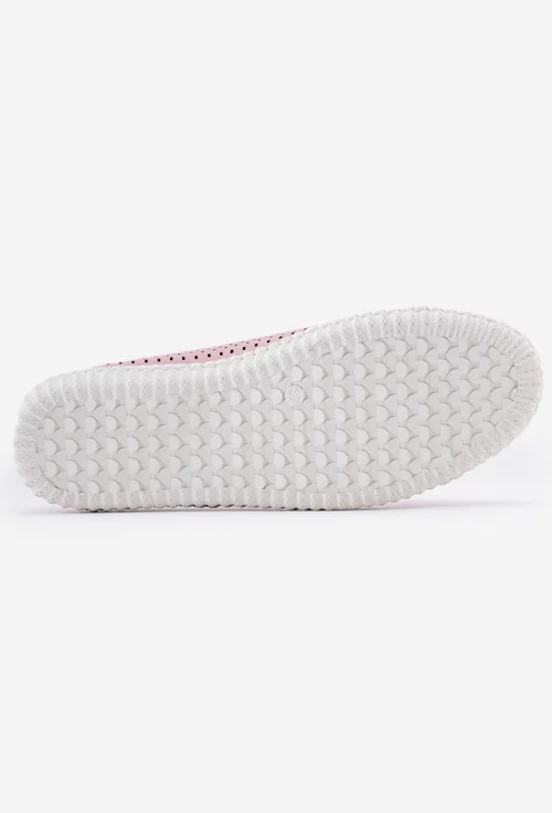Pantofi dama casual roz din piele perforata pe laterale