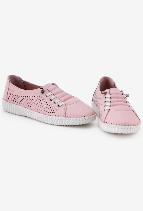 Pantofi dama casual roz din piele perforata pe laterale