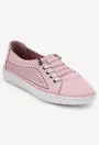 Pantofi dama casual roz din piele perforata pe laterale