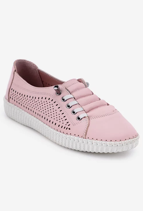 Pantofi dama casual roz din piele perforata pe laterale