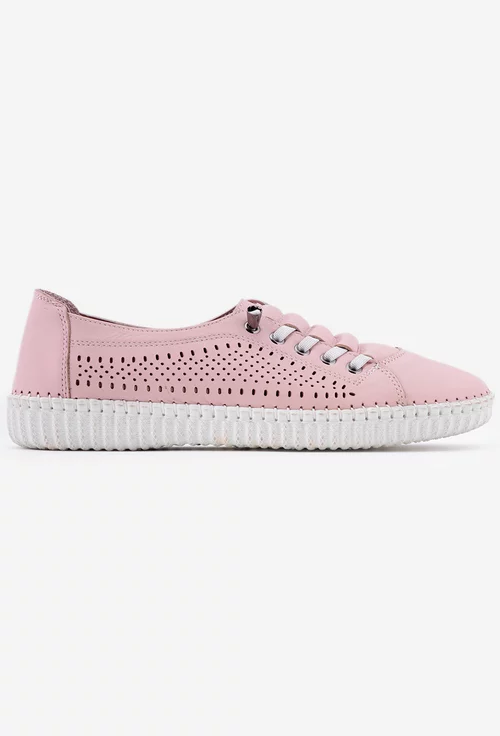 Pantofi dama casual roz din piele perforata pe laterale