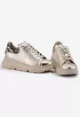 Pantofi dama din piele aurie cu detalii snake print