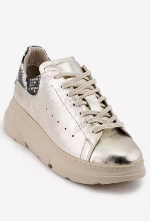 Pantofi dama din piele aurie cu detalii snake print