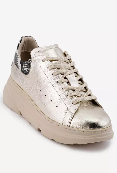 Pantofi dama din piele aurie cu detalii snake print