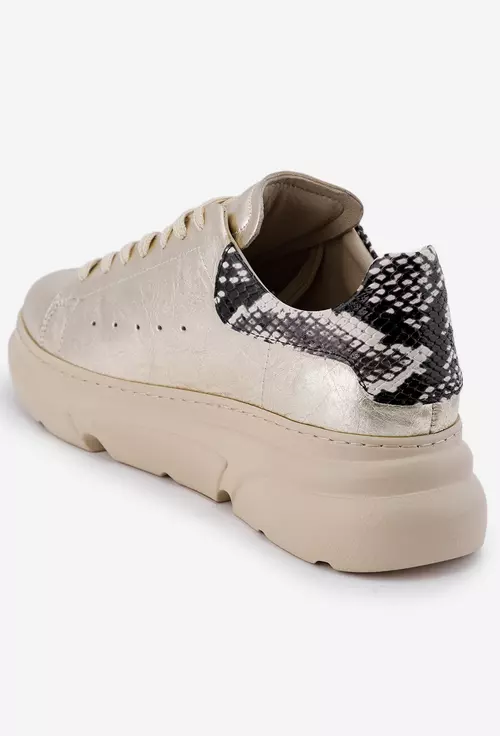 Pantofi dama din piele aurie cu detalii snake print