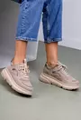 Pantofi dama grej din piele intoarsa cu detalii aurii